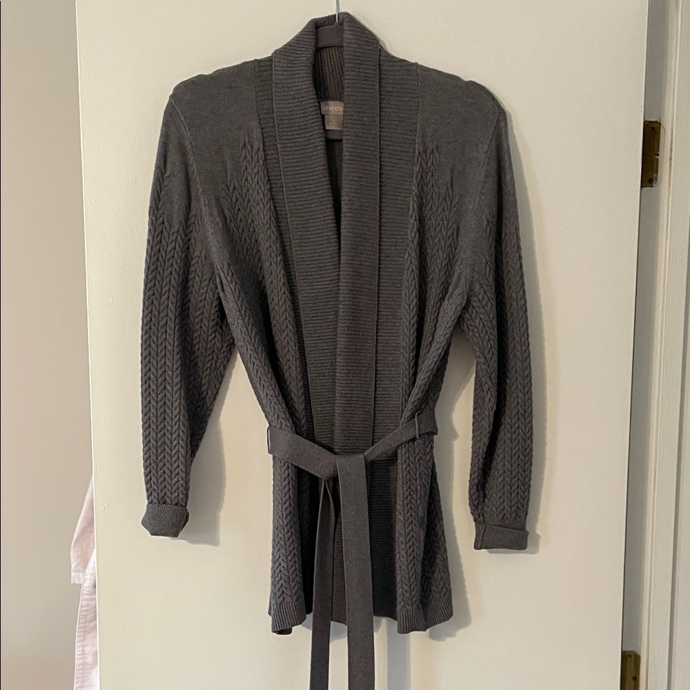 Chico's Charcoal Gray Textured Knit Cardigan Size 2
